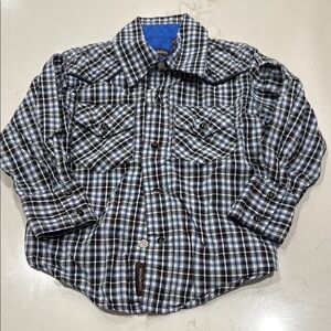 Wonderboy darling boys western cut, snap, Blue and Black Plaid Button-Up Shirt